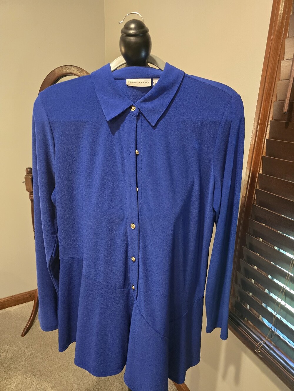 Susan Graver Cobalt Blue PEBLUM Button-Front Tunic